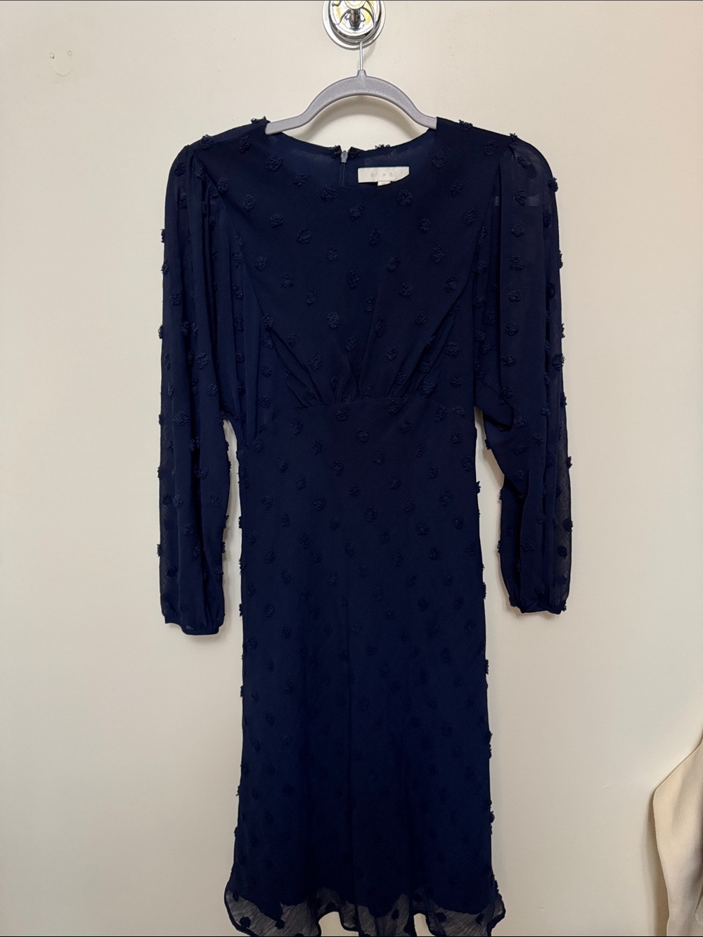 Anthro Navy Textured Long Sleeve Midi Dress - Elegant Women's Dress 2P